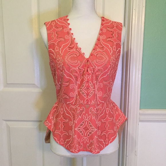 BCBGMaxAzria Tops - BCBGMAXAZRIA Rena Lace Peplum Top Pink Small